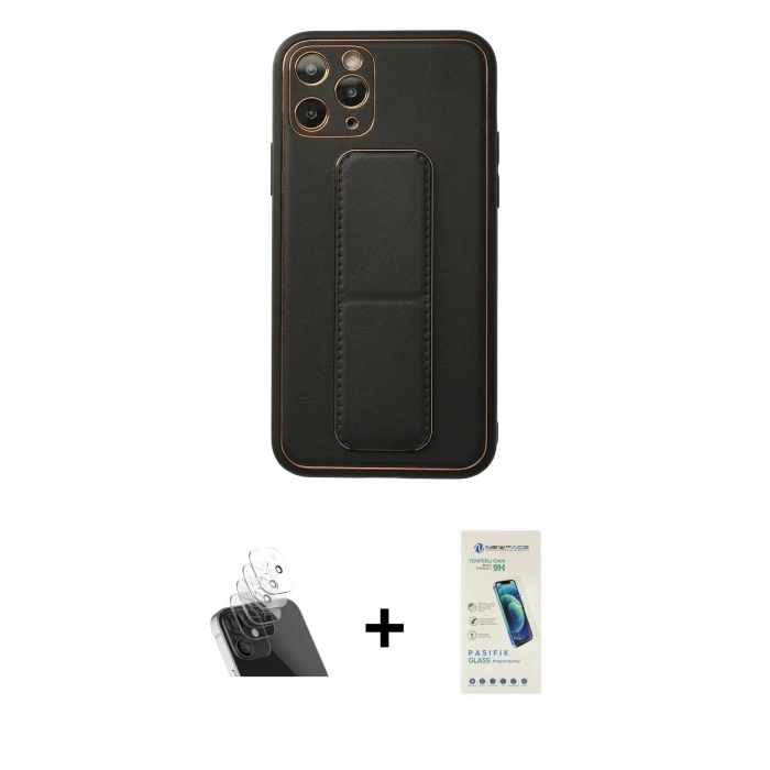 MARSİLYAN™- iPhone 11 Pro Kılıf Akış Doku - Şeffaf Pasifik Cam Ekran Koruyucu + Kamera Lens Koruma Cam - SF