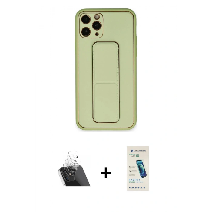 MARSİLYAN™- iPhone 11 Pro Kılıf Akış Doku - Şeffaf Pasifik Cam Ekran Koruyucu + Kamera Lens Koruma Cam - SF