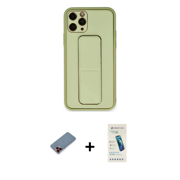 MARSİLYAN™- iPhone 11 Pro Kılıf Akış Doku - Şeffaf Pasifik Cam Ekran Koruyucu + Metal Kamera Lens Koruma Cam - KI