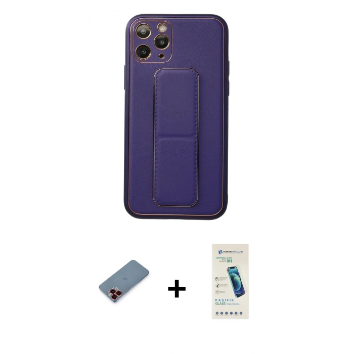 MARSİLYAN™- iPhone 11 Pro Kılıf Akış Doku - Şeffaf Pasifik Cam Ekran Koruyucu + Metal Kamera Lens Koruma Cam - KI