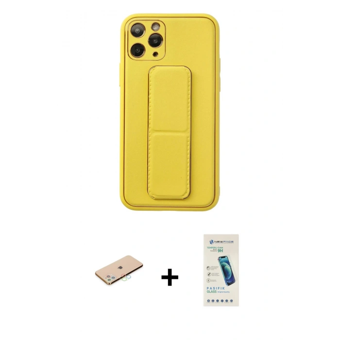 MARSİLYAN™- iPhone 11 Pro Kılıf Akış Doku - Şeffaf Pasifik Cam Ekran Koruyucu + Renkli Kamera Lens Koruma Cam - MI