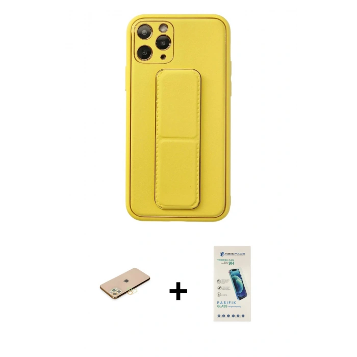 MARSİLYAN™- iPhone 11 Pro Kılıf Akış Doku - Şeffaf Pasifik Cam Ekran Koruyucu + Renkli Kamera Lens Koruma Cam - PE
