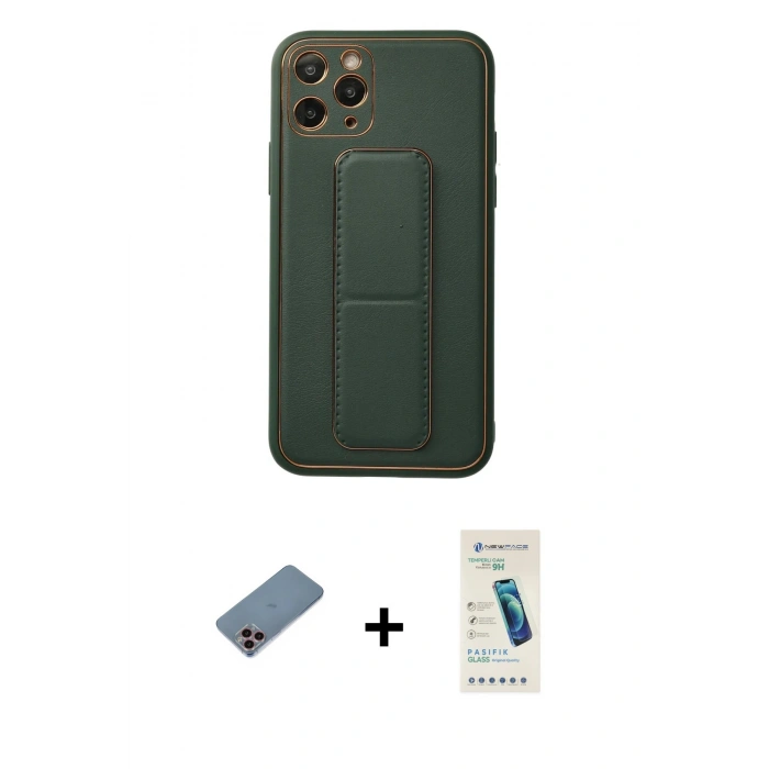 MARSİLYAN™- iPhone 11 Pro Kılıf Akış Doku - Şeffaf Pasifik Cam Ekran Koruyucu + Shine Kamera Lens Koruma Cam - PE
