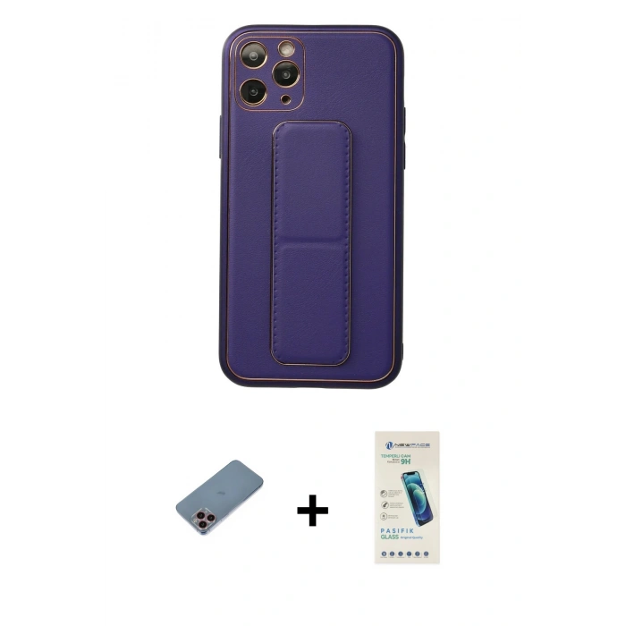 MARSİLYAN™- iPhone 11 Pro Kılıf Akış Doku - Şeffaf Pasifik Cam Ekran Koruyucu + Shine Kamera Lens Koruma Cam - PE