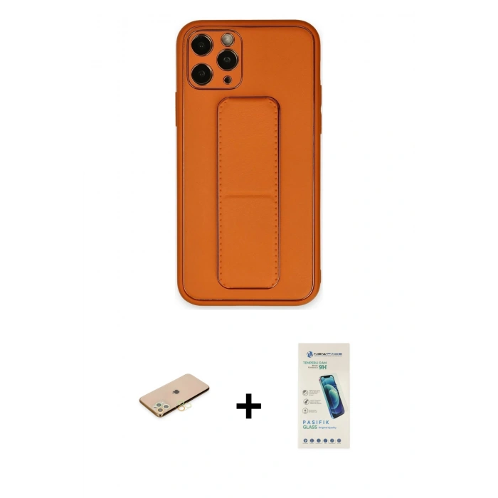 MARSİLYAN™- iPhone 11 Pro Kılıf Akış Doku - Şeffaf Pasifik Cam Ekran Koruyucu + Renkli Kamera Lens Koruma Cam - SI
