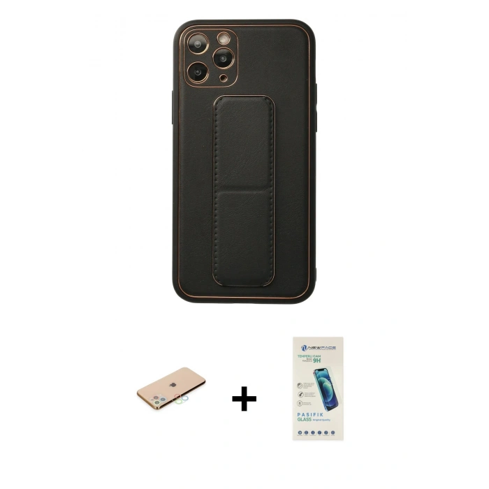MARSİLYAN™- iPhone 11 Pro Kılıf Akış Doku - Şeffaf Pasifik Cam Ekran Koruyucu + Renkli Kamera Lens Koruma Cam - MI
