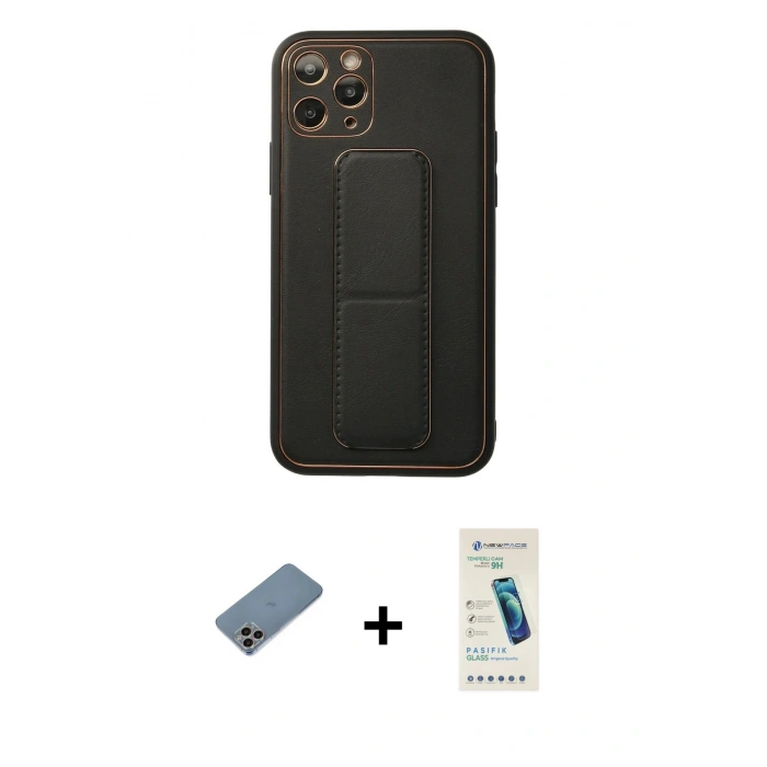 MARSİLYAN™- iPhone 11 Pro Kılıf Akış Doku - Şeffaf Pasifik Cam Ekran Koruyucu + Shine Kamera Lens Koruma Cam - GI