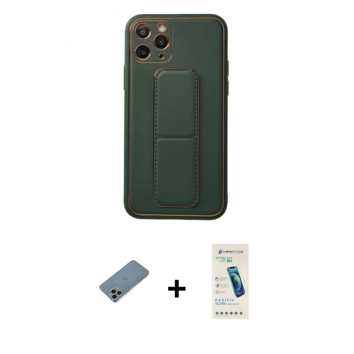 MARSİLYAN™- iPhone 11 Pro Kılıf Akış Doku - Şeffaf Pasifik Cam Ekran Koruyucu + Shine Kamera Lens Koruma Cam - GI