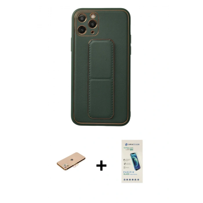 MARSİLYAN™- iPhone 11 Pro Kılıf Akış Doku - Şeffaf Pasifik Cam Ekran Koruyucu + Turuncu Renkli Kamera Lens Koruma Cam