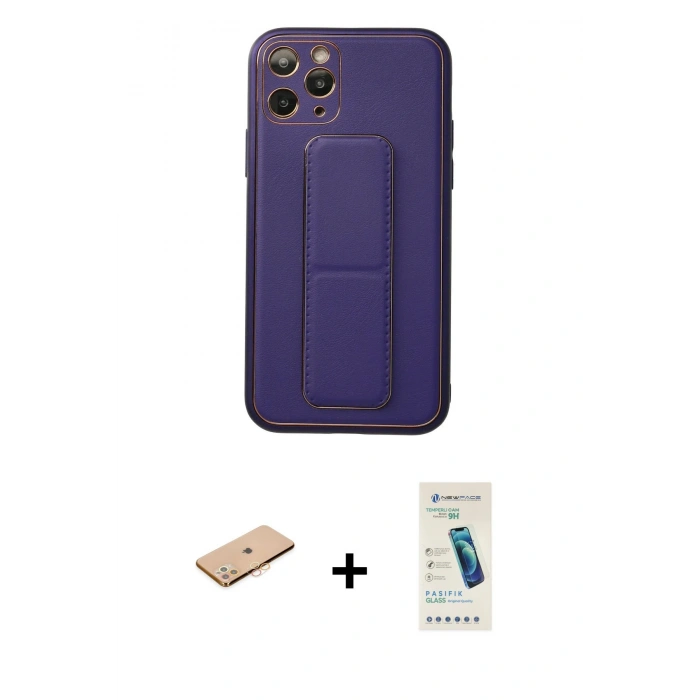 MARSİLYAN™- iPhone 11 Pro Kılıf Akış Doku - Şeffaf Pasifik Cam Ekran Koruyucu + Turuncu Renkli Kamera Lens Koruma Cam
