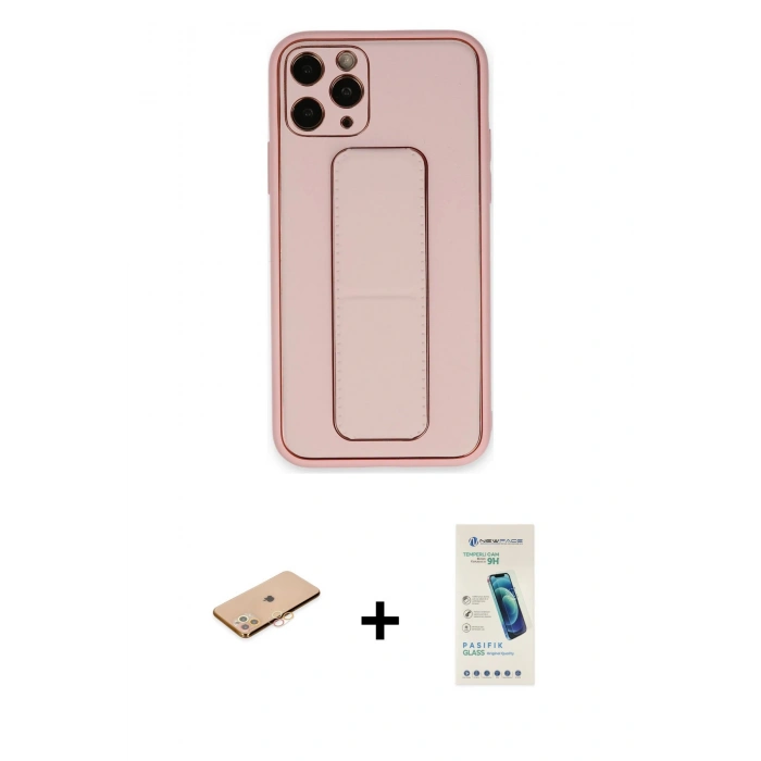 MARSİLYAN™- iPhone 11 Pro Kılıf Akış Doku - Şeffaf Pasifik Cam Ekran Koruyucu + Turuncu Renkli Kamera Lens Koruma Cam