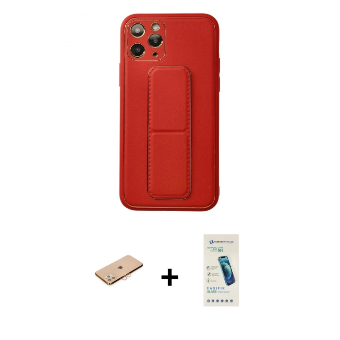 MARSİLYAN™- iPhone 11 Pro Kılıf Akış Doku - Şeffaf Pasifik Cam Ekran Koruyucu + Turuncu Renkli Kamera Lens Koruma Cam
