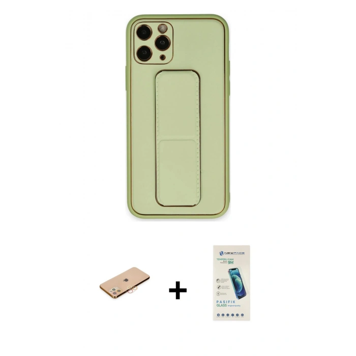 MARSİLYAN™- iPhone 11 Pro Kılıf Akış Doku - Şeffaf Pasifik Cam Ekran Koruyucu + Turuncu Renkli Kamera Lens Koruma Cam
