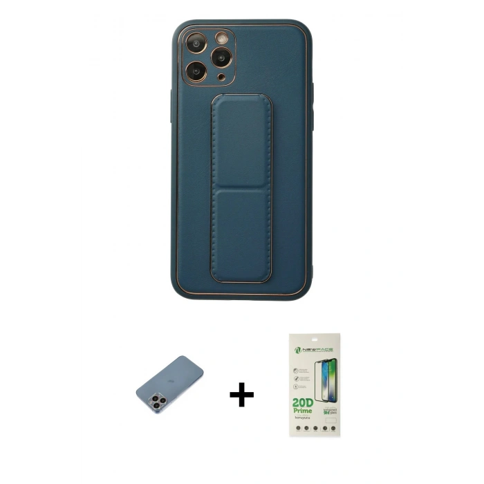 MARSİLYAN™- iPhone 11 Pro Kılıf Akış Doku - Siyah 20D Premium Cam Ekran Koruyucu + Shine Kamera Lens Koruma Cam - GI