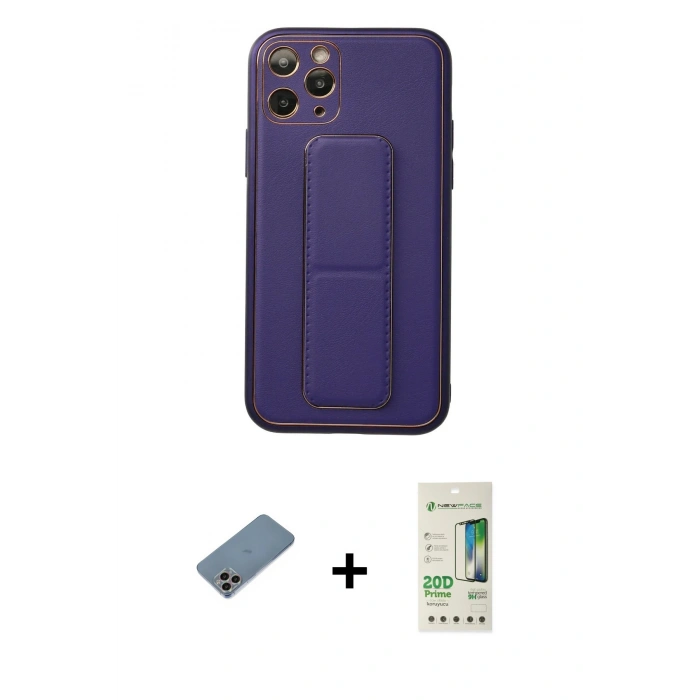 MARSİLYAN™- iPhone 11 Pro Kılıf Akış Doku - Siyah 20D Premium Cam Ekran Koruyucu + Shine Kamera Lens Koruma Cam - GI