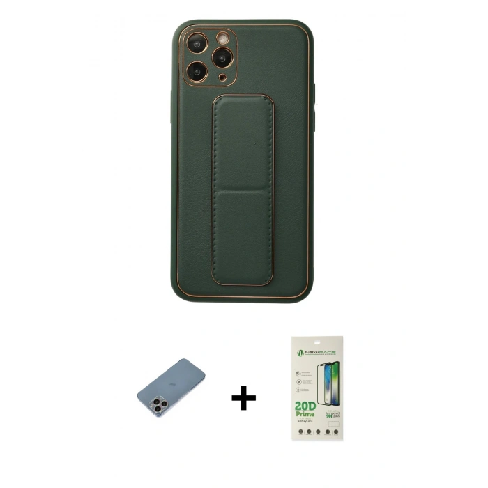 MARSİLYAN™- iPhone 11 Pro Kılıf Akış Doku - Siyah 20D Premium Cam Ekran Koruyucu + Shine Kamera Lens Koruma Cam - GI