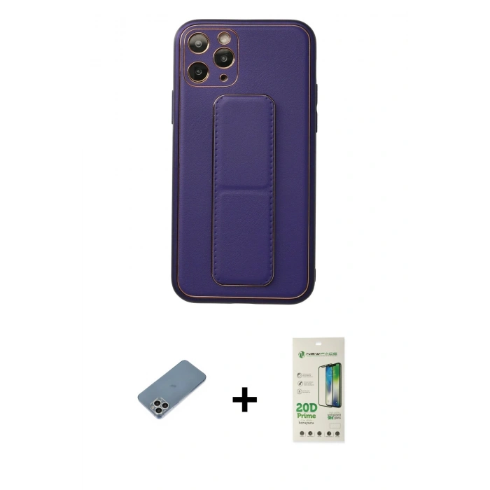MARSİLYAN™- iPhone 11 Pro Kılıf Akış Doku - Siyah 20D Premium Cam Ekran Koruyucu + Shine Kamera Lens Koruma Cam - GS