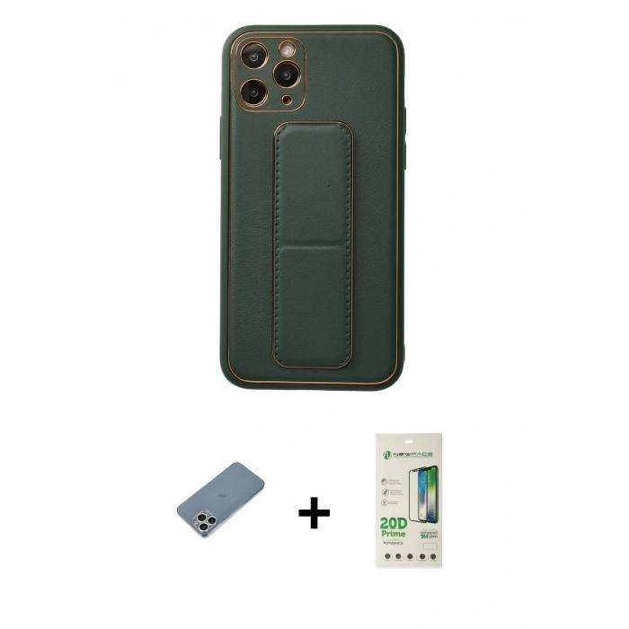 MARSİLYAN™- iPhone 11 Pro Kılıf Akış Doku - Siyah 20D Premium Cam Ekran Koruyucu + Shine Kamera Lens Koruma Cam - GS