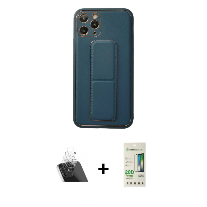 MARSİLYAN™- iPhone 11 Pro Kılıf Akış Doku - Siyah 20D Premium Cam Ekran Koruyucu + Kamera Lens Koruma Cam - SF