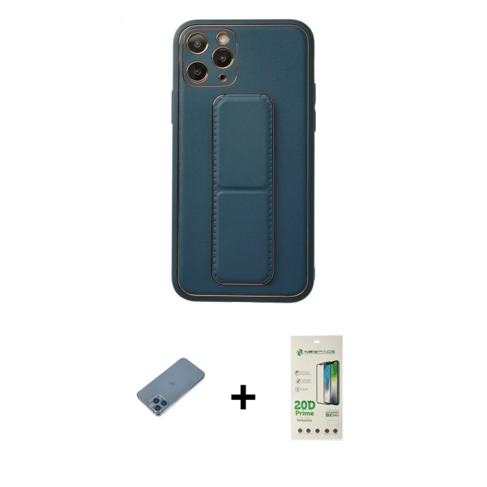 MARSİLYAN™- iPhone 11 Pro Kılıf Akış Doku - Siyah 20D Premium Cam Ekran Koruyucu + Shine Kamera Lens Koruma Cam - MI