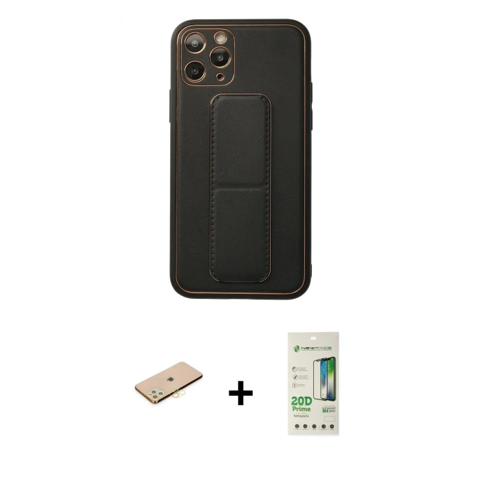 MARSİLYAN™- iPhone 11 Pro Kılıf Akış Doku - Siyah 20D Premium Cam Ekran Koruyucu + Renkli Kamera Lens Koruma Cam - SI