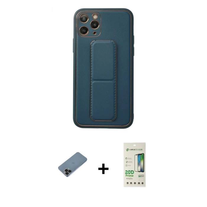 MARSİLYAN™- iPhone 11 Pro Kılıf Akış Doku - Siyah 20D Premium Cam Ekran Koruyucu + Siyah Shine Kamera Lens Koruma Cam