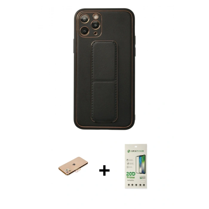 MARSİLYAN™- iPhone 11 Pro Kılıf Akış Doku - Siyah 20D Premium Cam Ekran Koruyucu + Renkli Kamera Lens Koruma Cam - TU
