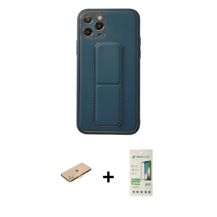 MARSİLYAN™- iPhone 11 Pro Kılıf Akış Doku - Siyah 20D Premium Cam Ekran Koruyucu + Renkli Kamera Lens Koruma Cam - TU