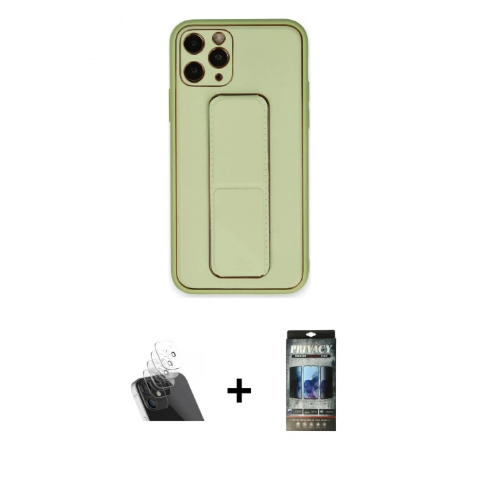 MARSİLYAN™- iPhone 11 Pro Kılıf Akış Doku - Siyah 34D Hayalet Izgaralı Cam + Kamera Lens Koruma Cam - SF