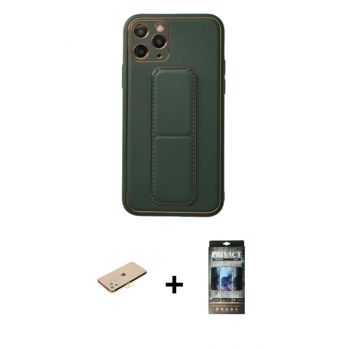 MARSİLYAN™- iPhone 11 Pro Kılıf Akış Doku - Siyah 34D Hayalet Izgaralı Cam + Sarı Renkli Kamera Lens Koruma Cam