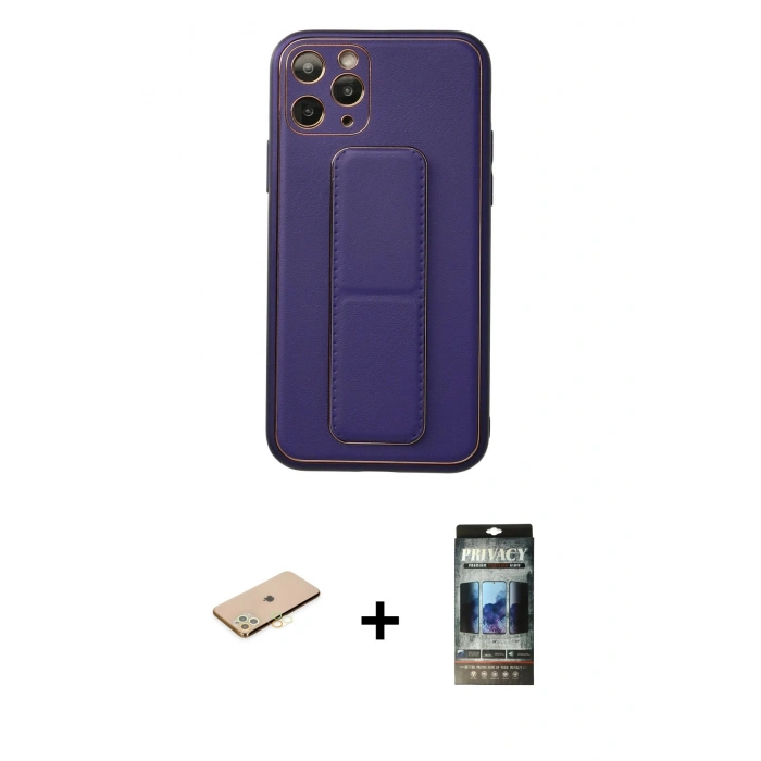 MARSİLYAN™- iPhone 11 Pro Kılıf Akış Doku - Siyah 34D Hayalet Izgaralı Cam + Sarı Renkli Kamera Lens Koruma Cam