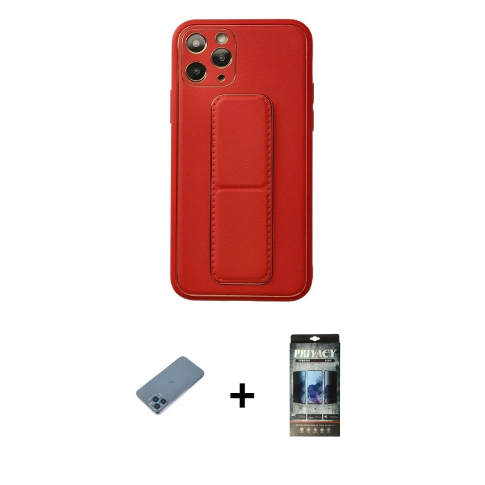 MARSİLYAN™- iPhone 11 Pro Kılıf Akış Doku - Siyah 34D Hayalet Izgaralı Cam + Shine Kamera Lens Koruma Cam - MI