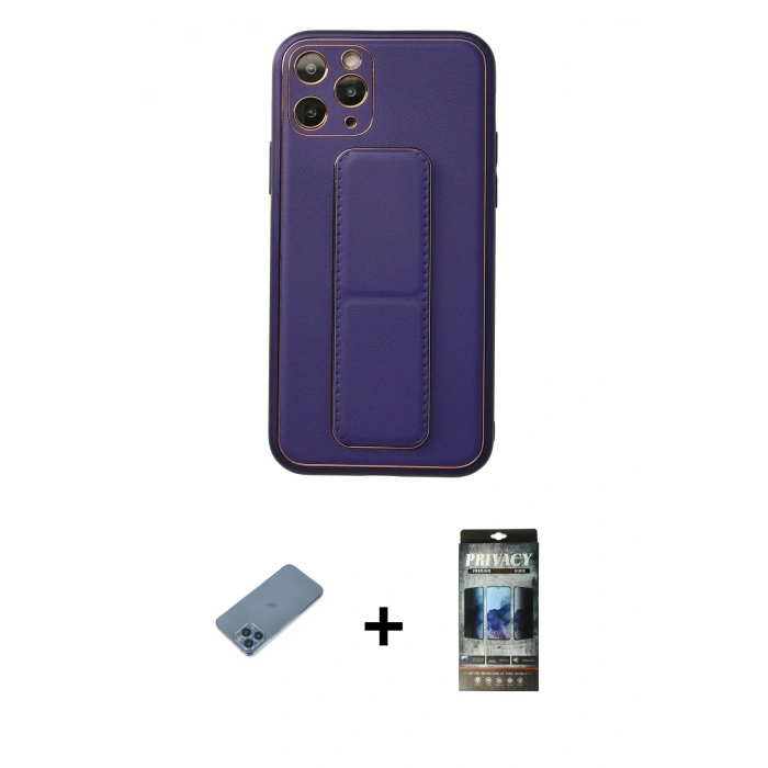 MARSİLYAN™- iPhone 11 Pro Kılıf Akış Doku - Siyah 34D Hayalet Izgaralı Cam + Shine Kamera Lens Koruma Cam - MI
