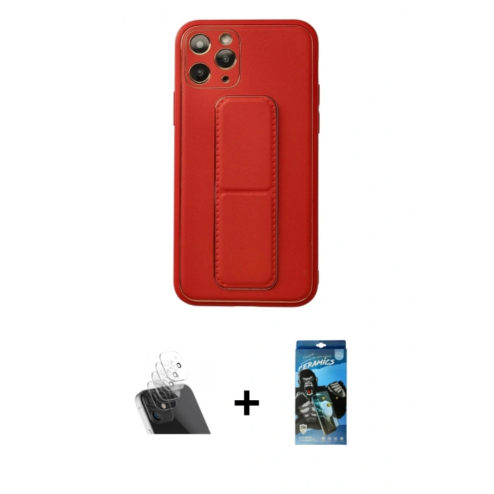 MARSİLYAN™- iPhone 11 Pro Kılıf Akış Doku - Siyah 34D Izgaralı Cam + Kamera Lens Koruma Cam - SF