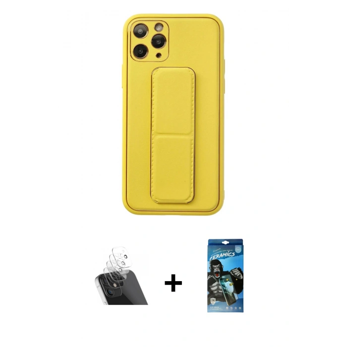 MARSİLYAN™- iPhone 11 Pro Kılıf Akış Doku - Siyah 34D Izgaralı Cam + Kamera Lens Koruma Cam - SF