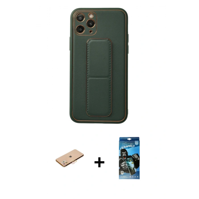 MARSİLYAN™- iPhone 11 Pro Kılıf Akış Doku - Siyah 34D Izgaralı Cam + Renkli Kamera Lens Koruma Cam - TU