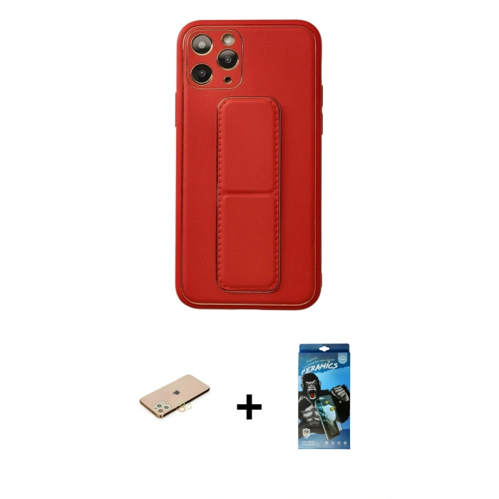 MARSİLYAN™- iPhone 11 Pro Kılıf Akış Doku - Siyah 34D Izgaralı Cam + Renkli Kamera Lens Koruma Cam - SI