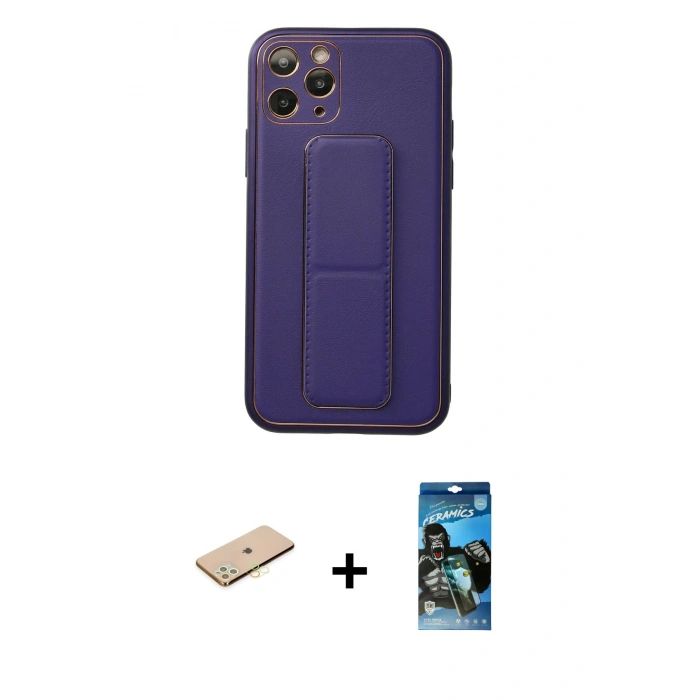MARSİLYAN™- iPhone 11 Pro Kılıf Akış Doku - Siyah 34D Izgaralı Cam + Renkli Kamera Lens Koruma Cam - SI