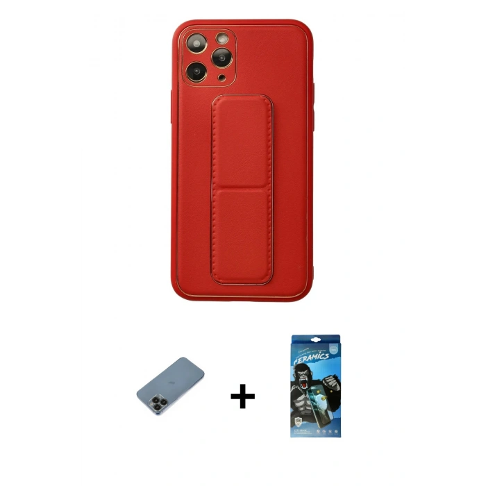 MARSİLYAN™- iPhone 11 Pro Kılıf Akış Doku - Siyah 34D Izgaralı Cam + Shine Kamera Lens Koruma Cam - SH