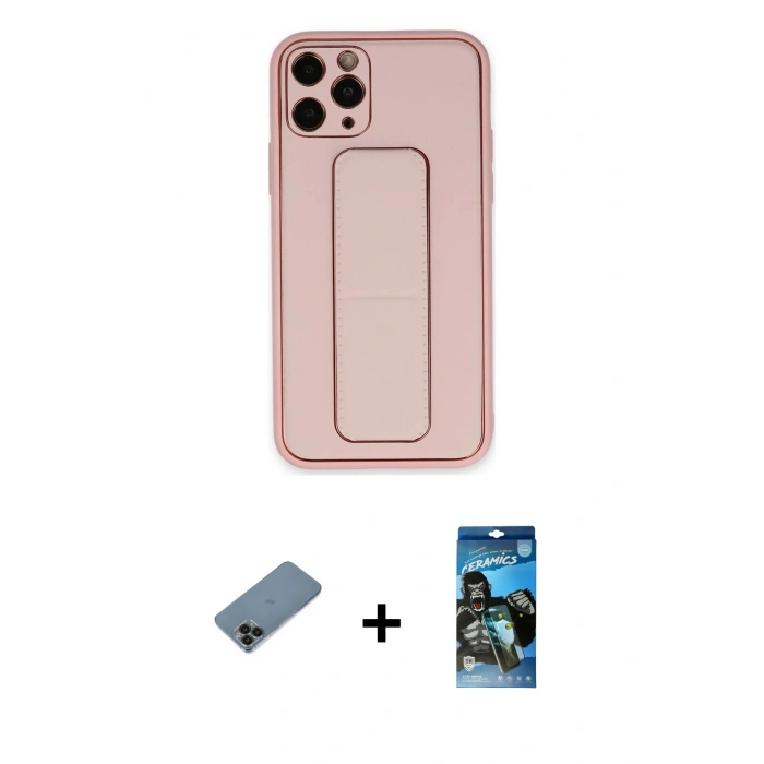 MARSİLYAN™- iPhone 11 Pro Kılıf Akış Doku - Siyah 34D Izgaralı Cam + Shine Kamera Lens Koruma Cam - SH