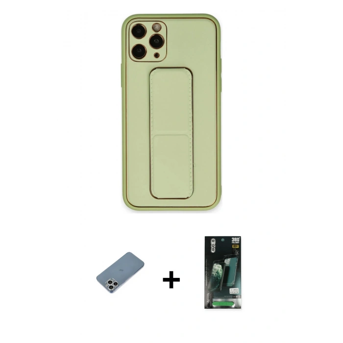 MARSİLYAN™- iPhone 11 Pro Kılıf Akış Doku - Siyah 360 Mat Full Body Arka Koruyucu + Shine Kamera Lens Koruma Cam - GS
