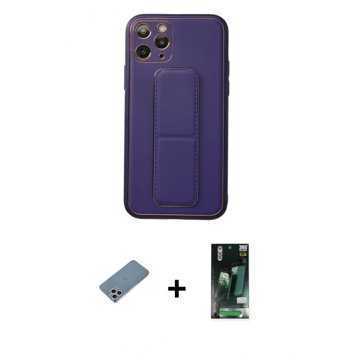 MARSİLYAN™- iPhone 11 Pro Kılıf Akış Doku - Siyah 360 Mat Full Body Arka Koruyucu + Shine Kamera Lens Koruma Cam - GS