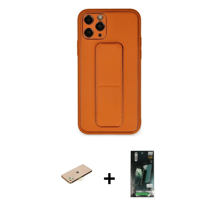 MARSİLYAN™- iPhone 11 Pro Kılıf Akış Doku - Siyah 360 Mat Full Body Arka Koruyucu + Renkli Kamera Lens Koruma Cam - PE
