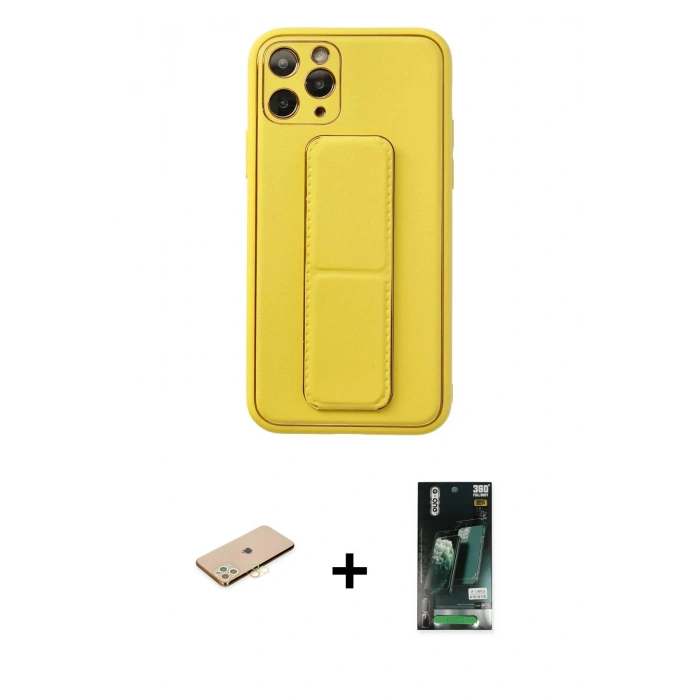 MARSİLYAN™- iPhone 11 Pro Kılıf Akış Doku - Siyah 360 Mat Full Body Arka Koruyucu + Renkli Kamera Lens Koruma Cam - SI