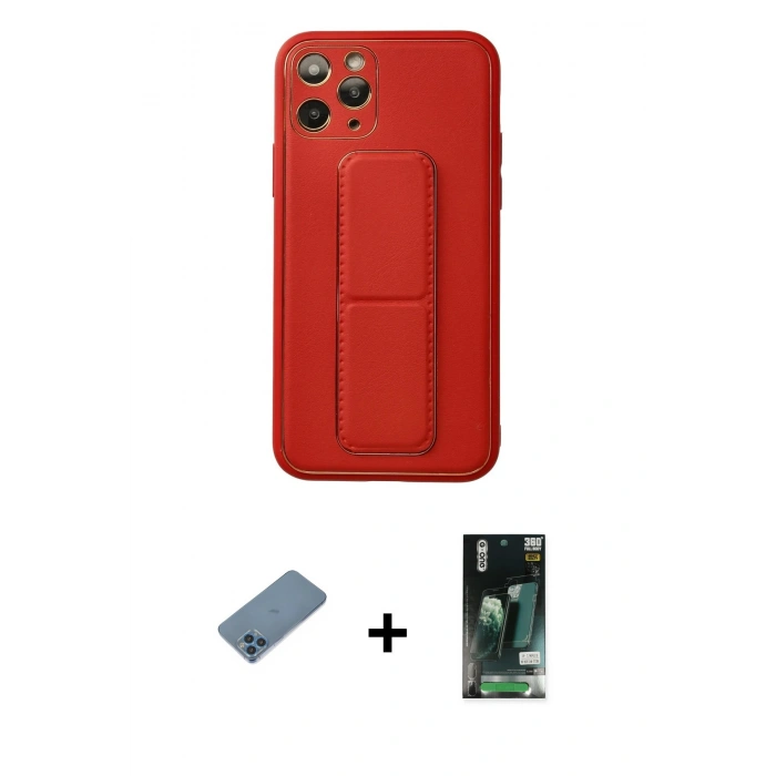 MARSİLYAN™- iPhone 11 Pro Kılıf Akış Doku - Siyah 360 Mat Full Body Arka Koruyucu + Shine Kamera Lens Koruma Cam - MI