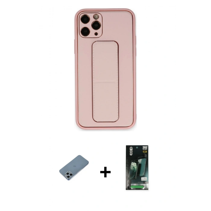 MARSİLYAN™- iPhone 11 Pro Kılıf Akış Doku - Siyah 360 Mat Full Body Arka Koruyucu + Shine Kamera Lens Koruma Cam - SABE