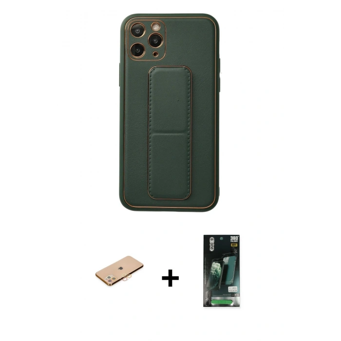 MARSİLYAN™- iPhone 11 Pro Kılıf Akış Doku - Siyah 360 Mat Full Body Arka Koruyucu + Turuncu Renkli Kamera Lens Koruma Cam
