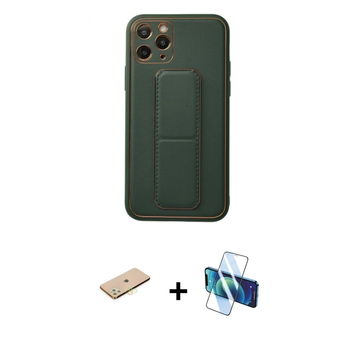 MARSİLYAN™- iPhone 11 Pro Kılıf Akış Doku - Siyah 3D Antistatik Cam Ekran Koruyucu + Renkli Kamera Lens Koruma Cam - SI