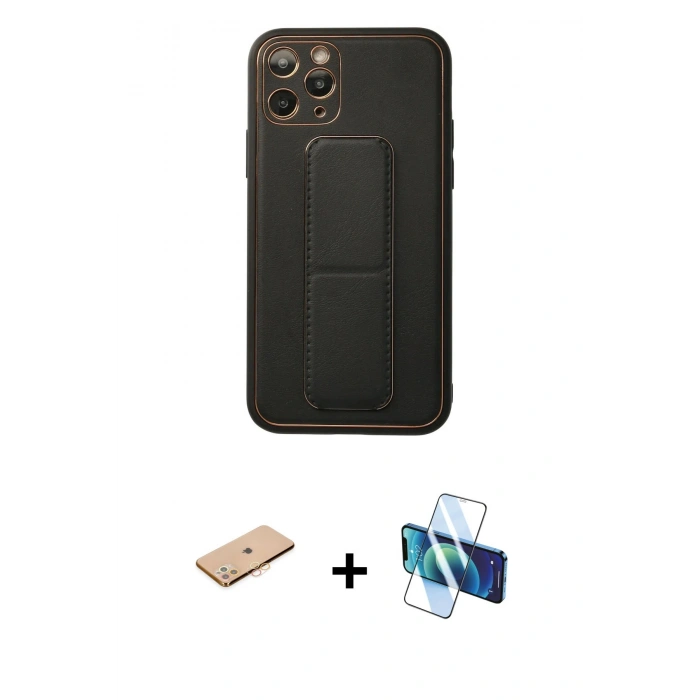 MARSİLYAN™- iPhone 11 Pro Kılıf Akış Doku - Siyah 3D Antistatik Cam Ekran Koruyucu + Renkli Kamera Lens Koruma Cam - TU