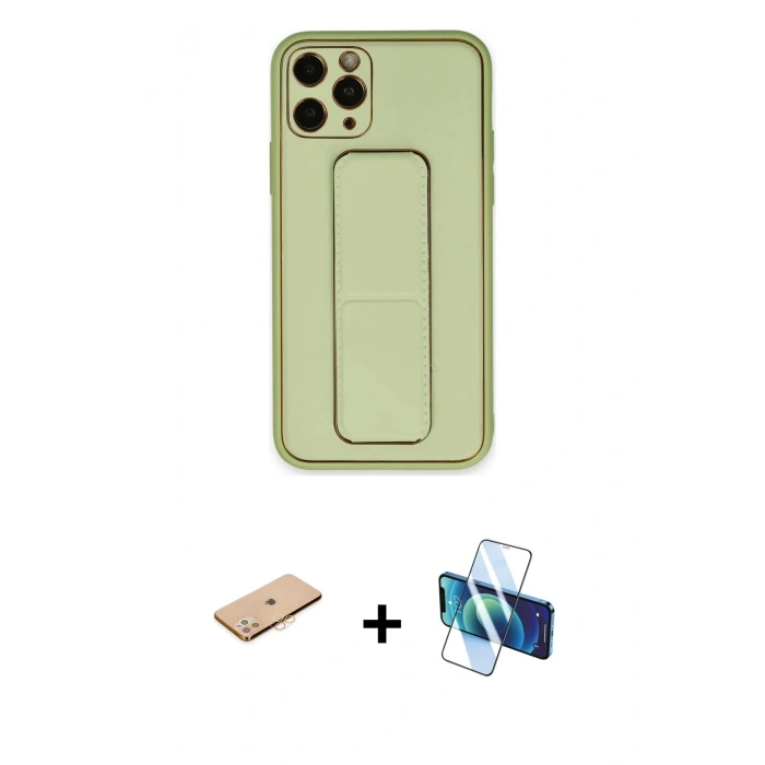 MARSİLYAN™- iPhone 11 Pro Kılıf Akış Doku - Siyah 3D Antistatik Cam Ekran Koruyucu + Renkli Kamera Lens Koruma Cam - TU